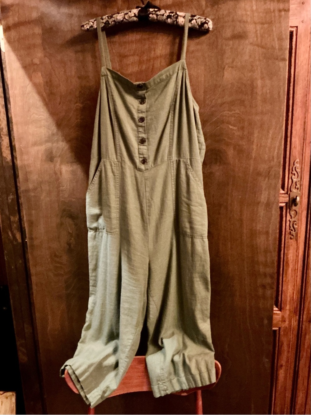 Old Navy Olive Wide-Leg Jumpsuit. Adjustable Straps